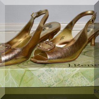 H18. J. Renee gold peep-toe heels with buckle. Size 7.5. - $24